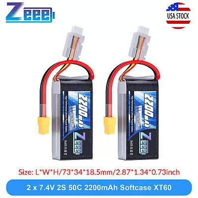 2x Zeee 2S Shorty Lipo Battery 2200mAh 7.4V 50C XT60 For RC Helicopter Drone Car • $26.96