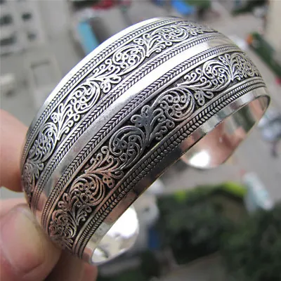 Tibetan Silver Plated Tibet Totem Bangle Jewelry Cuff Wide Bracelet Anti~mj • $5.50