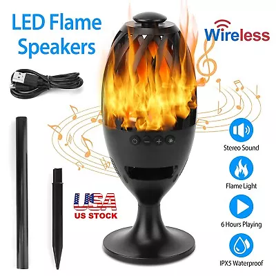 Waterproof LED Flame Table Lamp Torch Wireless Stereo Speaker Patio Yard Light • $22.22