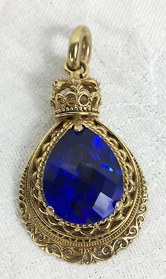 Vintage Samira USA Gold Tone + Blue Glass Teardrop Pendant Mughal • $34.99