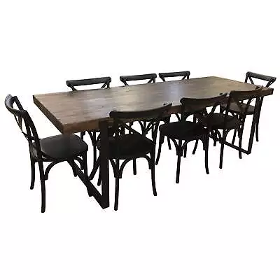 Rustica 9pc Dining Set 240cm Table 8 Chair Solid Timber Wood Seat Black • $1953.85