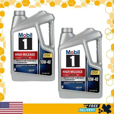 Mobil 1 High Mileage Full Synthetic Motor Oil 10W-40 Triple Act 5 Quart Pack 2 • $51.46