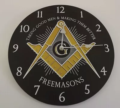 New Masonic Wall Clock Square Compass Working Tools Freemasons Black & Gold  • $19.95