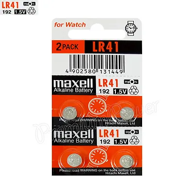 4 X Maxell Alkaline LR41 Batteries 1.5V 192 AG3 392 192A L736 SR41 Pack Of 2 • $13.90