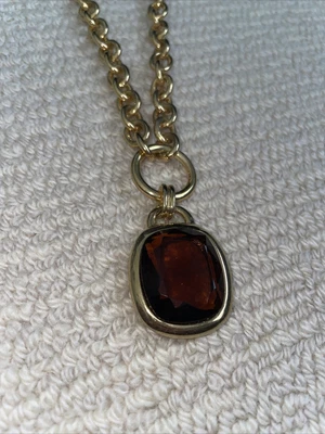 $11.10 • Buy Vintage Orange Crystal Joan Rivers 30  Gold Tone Braided Necklace Pendant