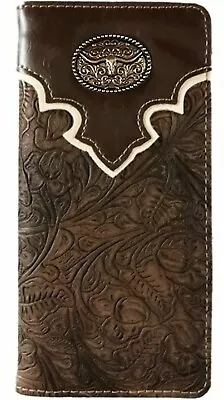 Floral Long Horn Unisex Wallet Western Bifold Check Book Style W089-14 Brown • $14.99