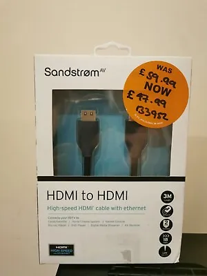 Sandstrom BLACK SERIES HDMI To HDMI 3m High Speed HDMI Cable With Ethernet  • £29.50
