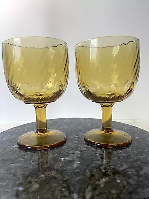 Set Of 2 Amber Thumbprint Vintage Bartlett Collins Water Goblets 1960s Retro • $16.99