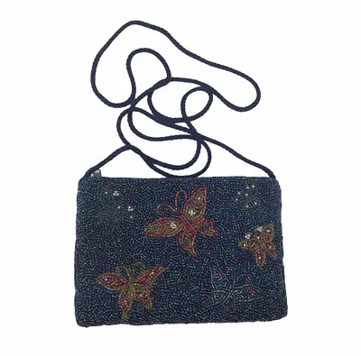 $15 • Buy Q&A Bead Butterfly Coin Zipper Purse Blue 6.5” X 4.5”