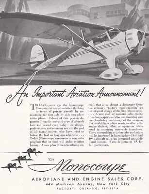 1940 Monocoupe Aircraft Ad 8/14/2022m • $9.49