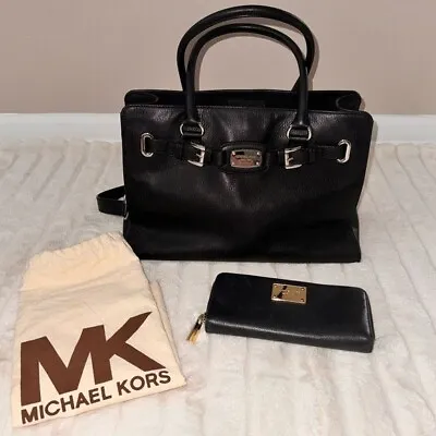 Michael Kors Large HAMILTON PEBBLED Black Leather Shoulder Tote Wallet & Dustbag • $85