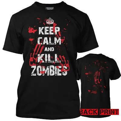 NEW Keep Calm And Kill Zombies Bloody Handprint Walking Zombie Mens T-Shirt • £13.99