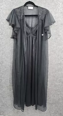 Vintage Scaasi Nightgown & Sheer Robe Set Nighty Womens Small 34 Maxi Black • $39.99