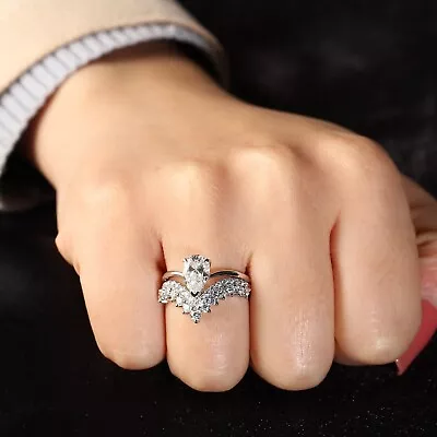 2.30 CTW Pear Cut VVS1 Moissanite Bridal Set Wedding Ring 14K White Gold Plated • $158.14