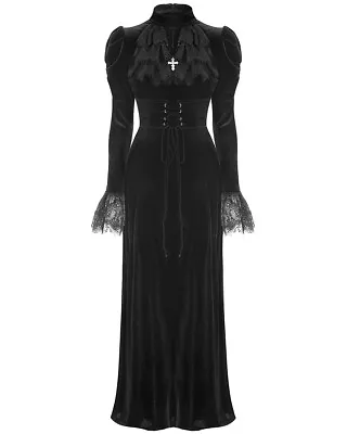 Dark In Love Womens Long Victorian Gothic Mourning Velvet Maxi Dress • $87.02