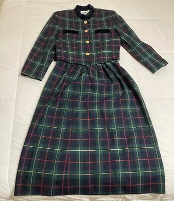 Vintage JH Collectibles Tartan Plaid 100% Wool Skirt And Jacket Suit Women's 12 • $45