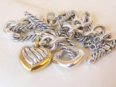 Authentic! David Yurman 18k Gold Silver Heart Figaro Bracelet • $425