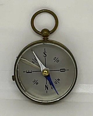 Antique Compass Made In France. Brass Pendant Fob. Beveled Glass. Camping • $75