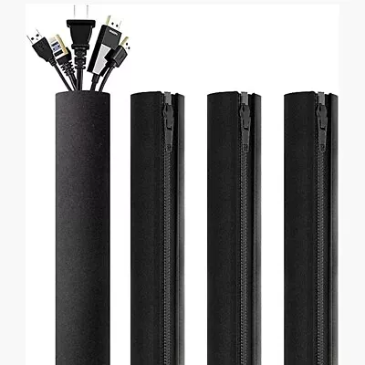 50cm Neoprene Adjustable Zip Cable Management Sleeves Cable Tidy Wrap Kit Black • £4.95