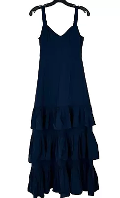 Abercrombie & Fitch Ruffle Tiered Navy Blue Maxi Dress Sleeveless Small Petite • £86.73