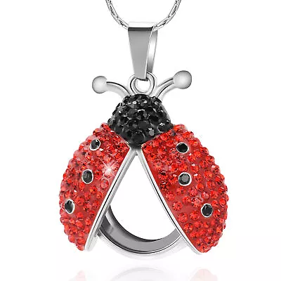 Rhinestone Ladybug Beetle Pendant Necklace Urn Cremation Ashes Memorial Jewelry • $13.39