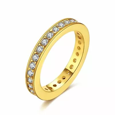 Womens Gold Plated Micro Pave AAA CZ Anniversary Wedding Ring Band #DR196 • $8.99