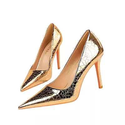 Women's 2023 Fashion Shiny Pointy Toe Embossed High Heel Pump Evening Shoes FAVO • £43.19