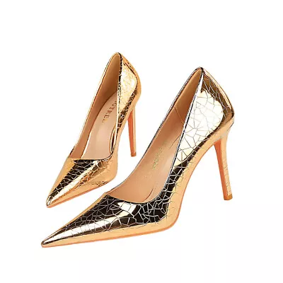 Women's 2023 Fashion Shiny Pointy Toe Embossed High Heel Pump Evening Shoes SKGB • £43.19