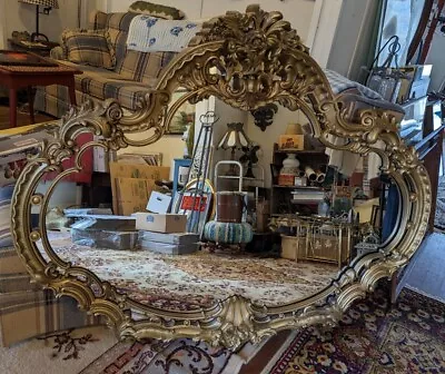 Large Vintage Gold ORNATE BASSETT Mirror Co 57”x47.5”x5” Hollywood Regency • $682.47