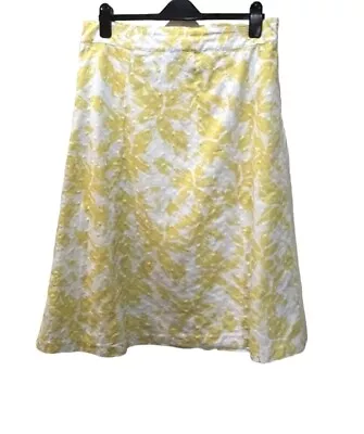M&S Classic Yellow White Skirt Embroidered A-Line Elastic Waist UK 20 L • £11.99