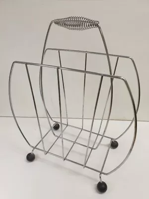 Vintage Style Wire Magazine Rack Chrome W/ Black Feet Spiral Handle • £8