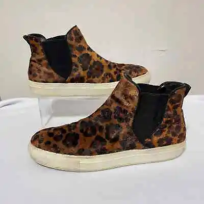 ZARA High Top Ankle Booties Women's 39 Calf Hair Leopard Print Pull On Sneaker • $30