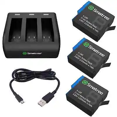 Smatree Battery Kit & USB Charger For GoPro HERO 3 3+ 4 5 6 7 & 8 Go Pro Set • $29.95