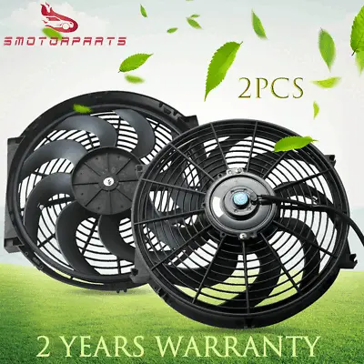 14 Inch Universal Slim Fans Push Pull Electric Radiator Cooling 12V & Mount Kit • $32.89