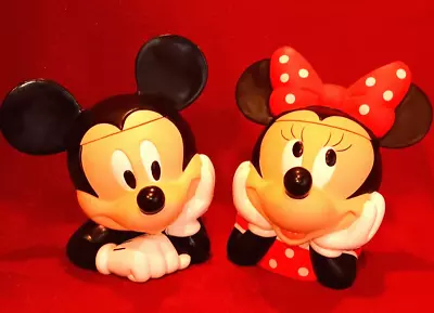 Vintage Applause Disney Mickey & Minnie Cookie Jar Plastic Container Set Read • $269.91