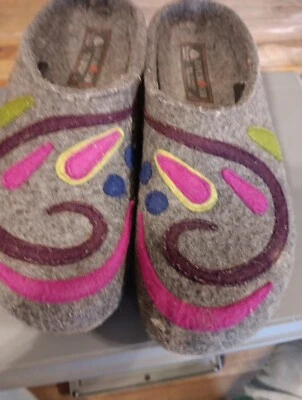 Haflinger Womens Gray Clog Wool Mule Slippers EUR 40 US 9 Boho Chic • £17.33