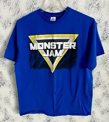 Monster Jam T Shirt Size XLarge Cotton Short Sleeve Royal Blue Double Sided Logo • $20.75