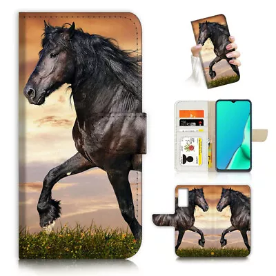 $13.99 • Buy ( For Oppo A57 / A57S ) Wallet Flip Case Cover AJ23580 Black Horse