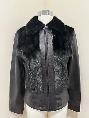 Brisa Collection Black Leather Jacket With Mink Trim Sz XS • $89.99