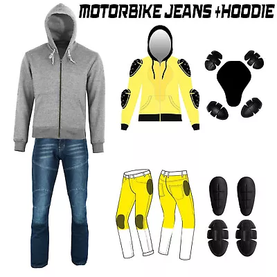 Motorcycle Racing Denim Jeans Suit Motorbike Riding With Hoodie Made With Kevlar • $103.81