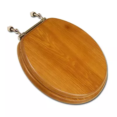 Wood Round Closed Front Toilet Seat With Cover & Chrome Hinge Dark Brown Oak New • $37.14