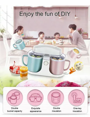 Electric Ice Cream Maker Mini Auto Double Barrel Home Fruit Kids DIY Dessert • $129.99