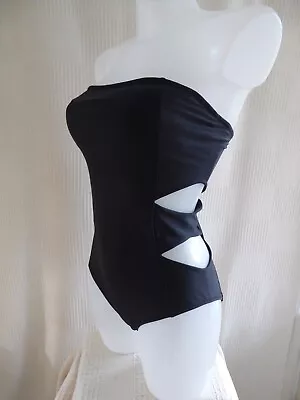 Missguided Size 10 Black Strapless Cut Out Sides Lined Pad Cups Swimming Costume • £6.99