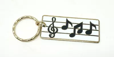 Vintage 1983  Key Chain Key Ring Music Note Piano Black White Enamel • $9.99