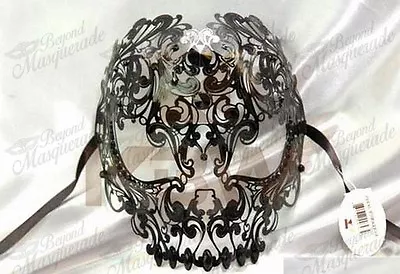 Mens Luxury Metal Skull Venetian Black Masquerade Mask [Black Rhinestones] • $19.95