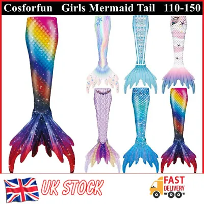 Kids Mermaid Tail With Monofin Swimmable Bikini Set Swimsuit  Costume 2024 • £14.51