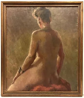 20th C. AMERICAN MODERNIST Oil Painting Of A Seated Female Nude C. 1940s • $495