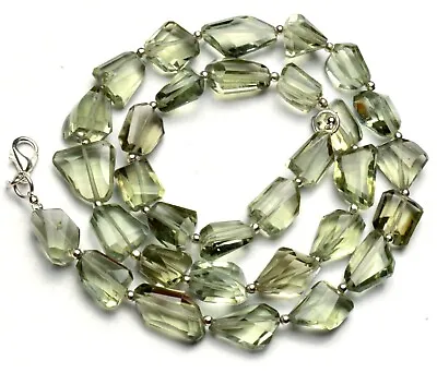Green Amethyst Prasiolite Gem 12 To 15 Mm Size Faceted Nugget Beads Necklace 18  • $28.80