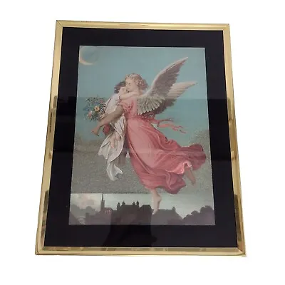 Vintage Framed Foil Art Print Guardian Angel Carrying Child 8 X 10 • $18.66