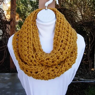 Mustard INFINITY SCARF Loop Cowl Gold Yellow Crochet Knit Chunky Bulky Winter • $30